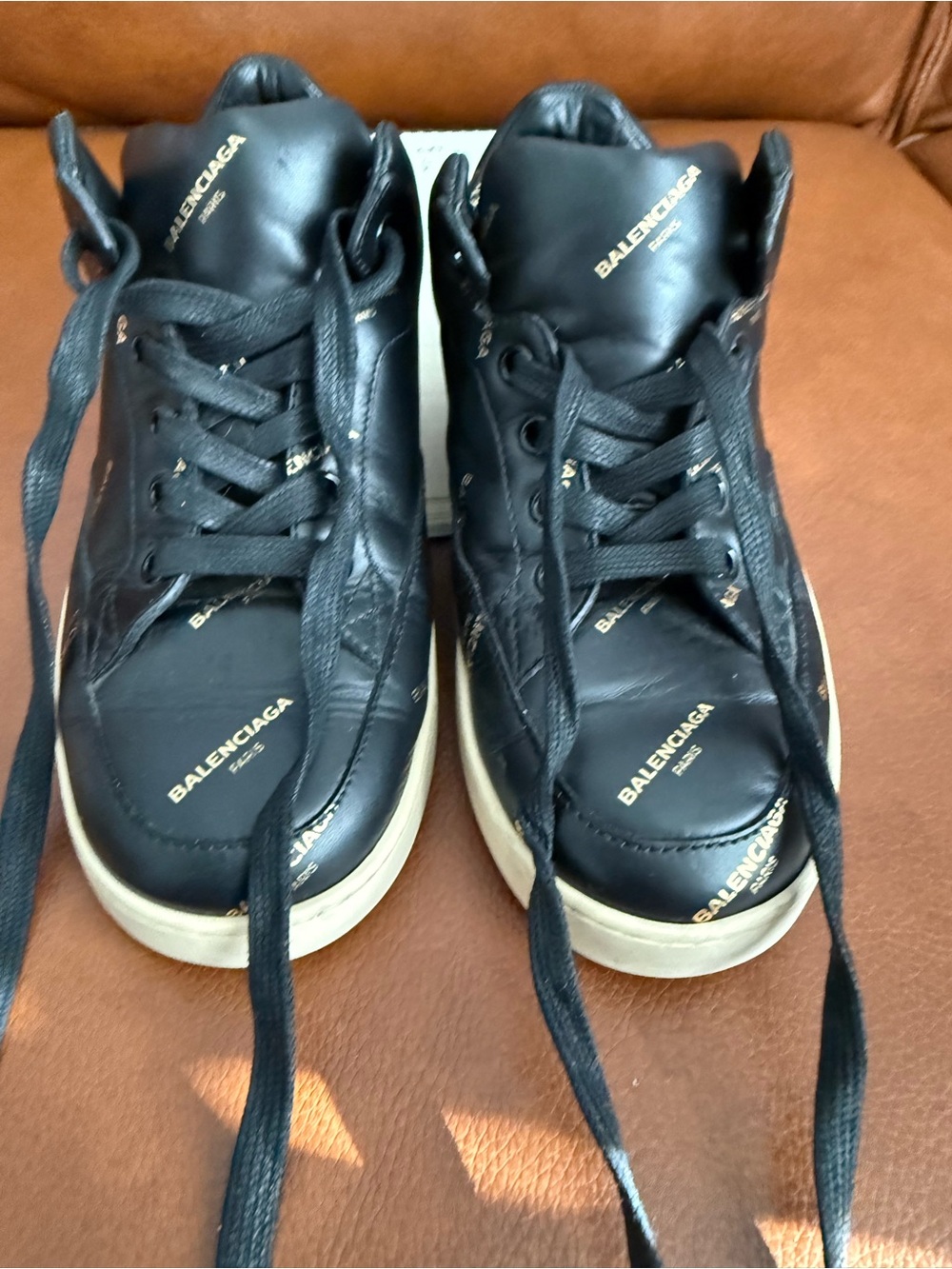 Balenciaga Black Leather Low-Top Sneakers with Cream Soles